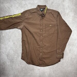 Resistol Rodeo Gear Western Button Shirt Mens M Long Sleeve Brown Spellout Logo